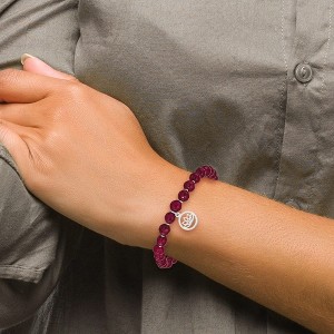 Chisel Stainless Steel Polished Lotus 6mm Pink Jade Beaded Stretch Bracelet with Tassel - 1 of 4