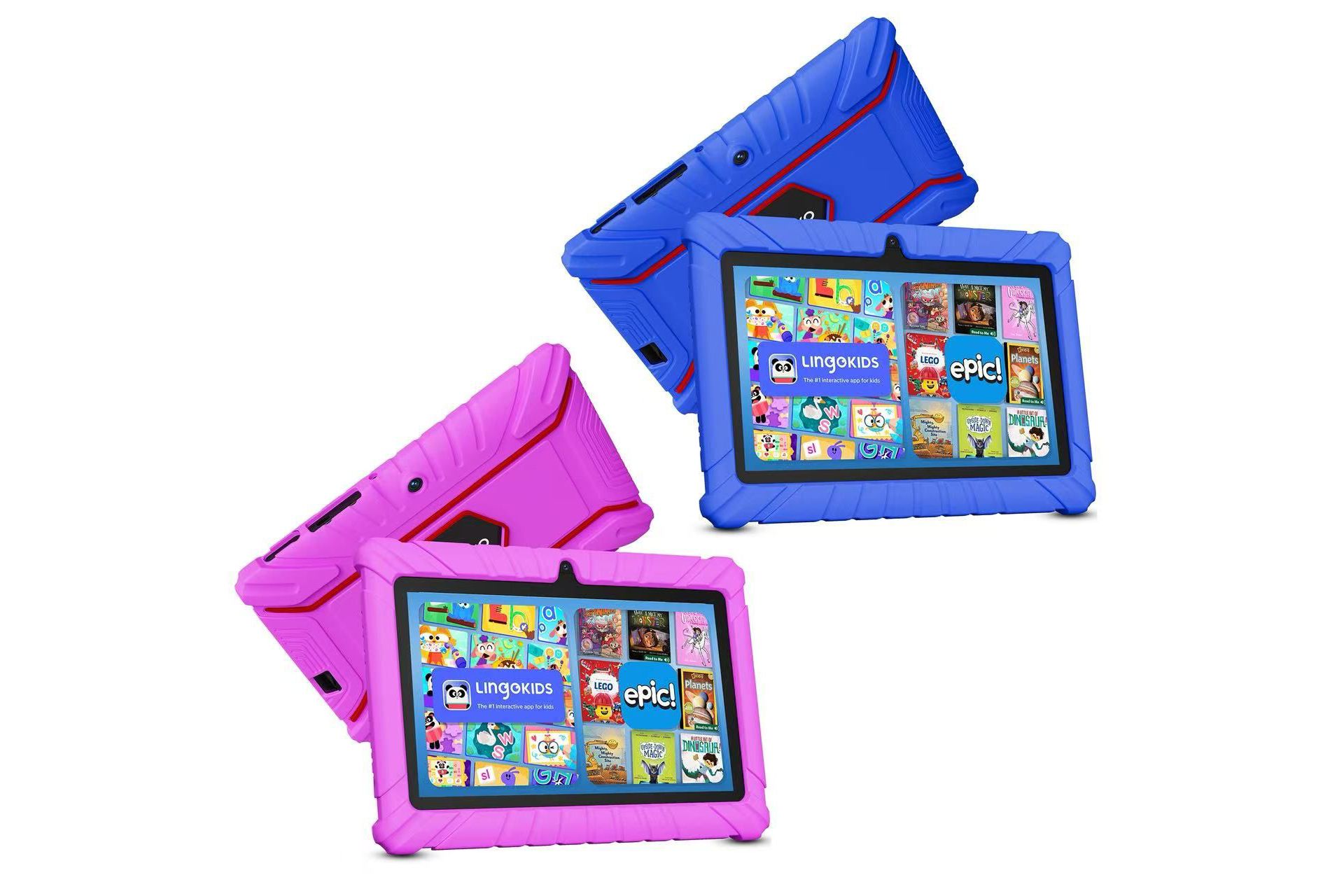 Buy 2: Contixo V8 7 Inch Kids Tablet with Epic! & Lingokids, Parental Control, 32GB and Android 13 Tablet Gift for Kids 3–12 Dark Blue/Pink