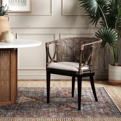 Transitional Buenos Aires Inspired Rattan Barrel Armchair, Brown/White