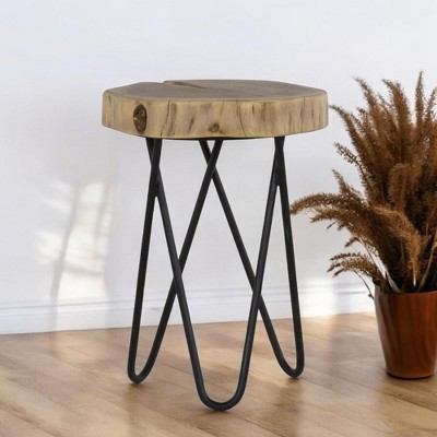 Alilang 12.00 inches Rustic Live Edge Wood Accent Table with Metal Hairpin Legs-Brown
