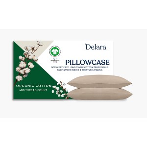 Delara GOTS Certified 100% Organic Cotton Pillowcase Pack of 2, 400 TC, Moisture-Wicking, Smooth & Breathable Pillowcases - 1 of 4
