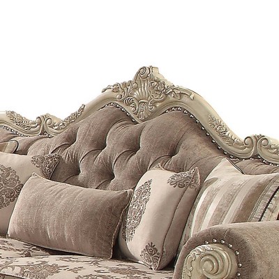 Gray Fabric and Antique White Tufted Sofa with Rolled Arms