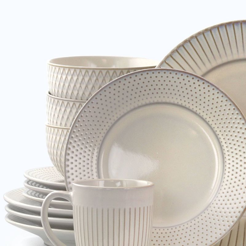 16pc Stoneware Minimalist Dinnerware Set White - Elama, 3 of 12