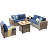 Marlton 7pc Wicker Outdoor Patio Furniture Set Conversation Sofa Set with a Fire Pit and Cushions - 2 of 4