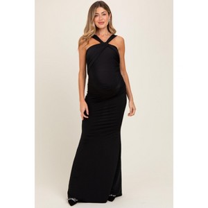 Pinkblush Black Twist Front Ruched Maternity Maxi Dress - 1 of 4