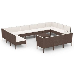 vidaXL Patio Lounge Set Outdoor Sectional Sofa Set Table Poly Rattan Brown - 1 of 4