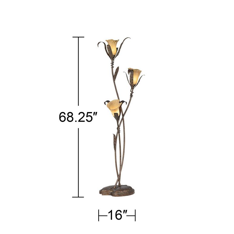 Franklin Iron Works Rustic Farmhouse Sculptural Floor Lamp 68 1/4" Tall Bronze Gold 3-Light Amber Glass Intertwined Lily Flower Shade for Living Room, 5 of 9