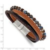 Chisel Stainless Steel Blue Golden and Tiger's Eye Beaded Black and Brown Leather Multi Strand 8" Plus .5" Ext. Bracelet - 4 of 4