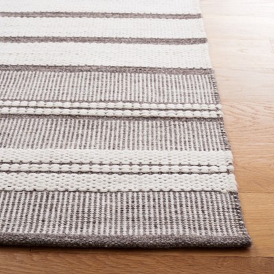 Ivory and Brown 8' x 10' Flatweave Striped Wool Rug