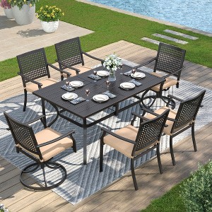 Captiva Designs 7pc Patio Dining Set with Slat-top Rectangle Steel Table & Metal Chairs - 1 of 4