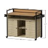 PAKASEPT 2-Tier Shelf Outdoor Wicker Bar Cart, Buffet Cabinet with Storage, Kitchen Island Rolling Cart with Spice Rack - 2 of 4