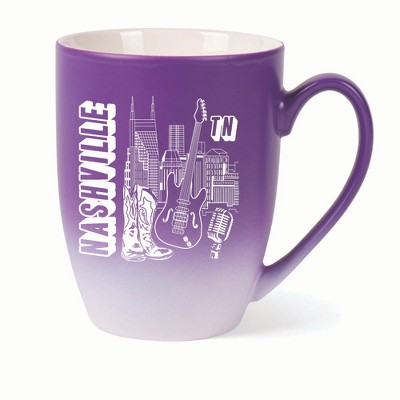 Elanze Designs Nashville TN Two Toned Ombre Matte 10 ounce New Bone China Coffee Tea Cup Mug, Purple and White