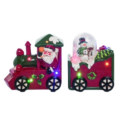 Transpac Dolomite 7 in. Multicolor Christmas Light Up Snow Trains Set of 2