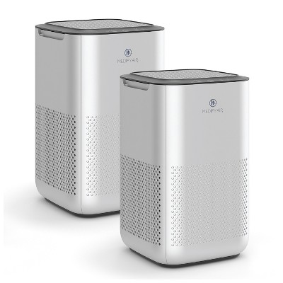 Medify Air MA-15 Compact Home Air Purifier w/ Dual True HEPA Filter, Removes 0.10 Micron Particles for Up to 330 Square Foot Rooms, Silver (2 Pack)