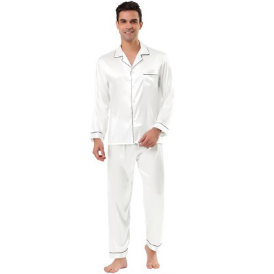 Lars Amadeus Men's Satin Sleepwear V Neck Button Long Sleeves Pajama Set
