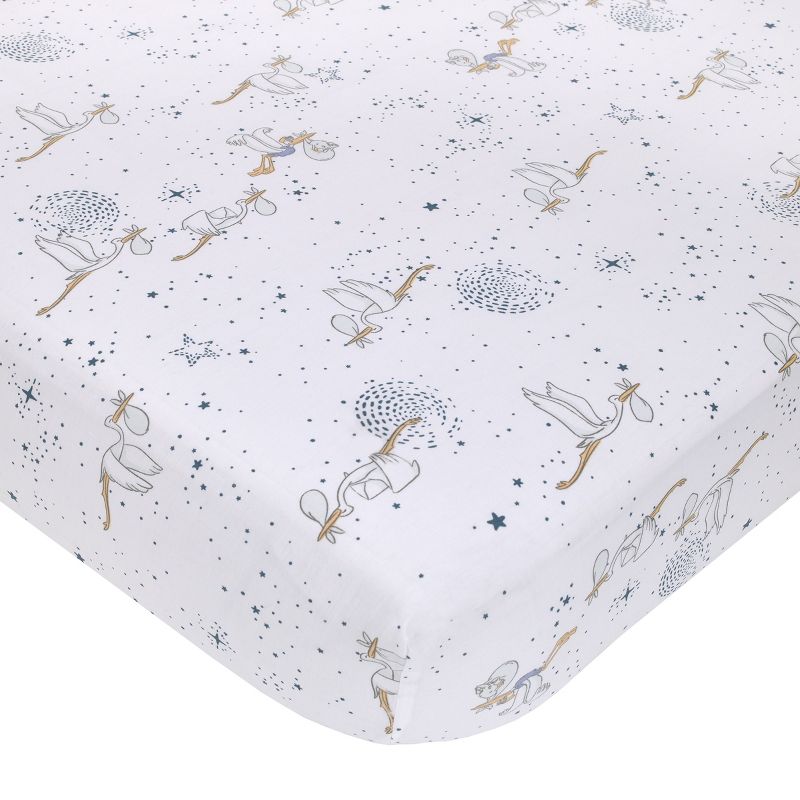Disney Dumbo Sweet Little Baby Light Blue, Gray, and White Storks, Stars, Clouds and Moon 3 Piece Nursery Crib Bedding Set, 3 of 9