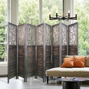 Wooden Room Divider Hand Carved Folding Privacy Screen with Shutter ...
