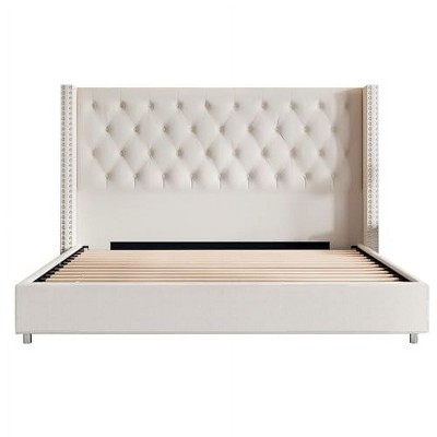 Bed Frame Upholstered Bed Wingback Headboard Velvet Tufted Diamond Button