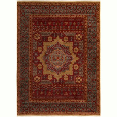 Red and Beige Rectangular Synthetic 9' x 12' Area Rug