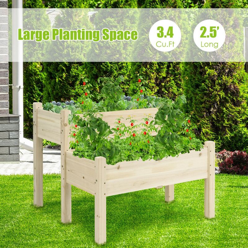 Costway 2 Tier Wooden Raised Garden Bed Elevated Planter Box w/Legs Drain Holes, 5 of 11