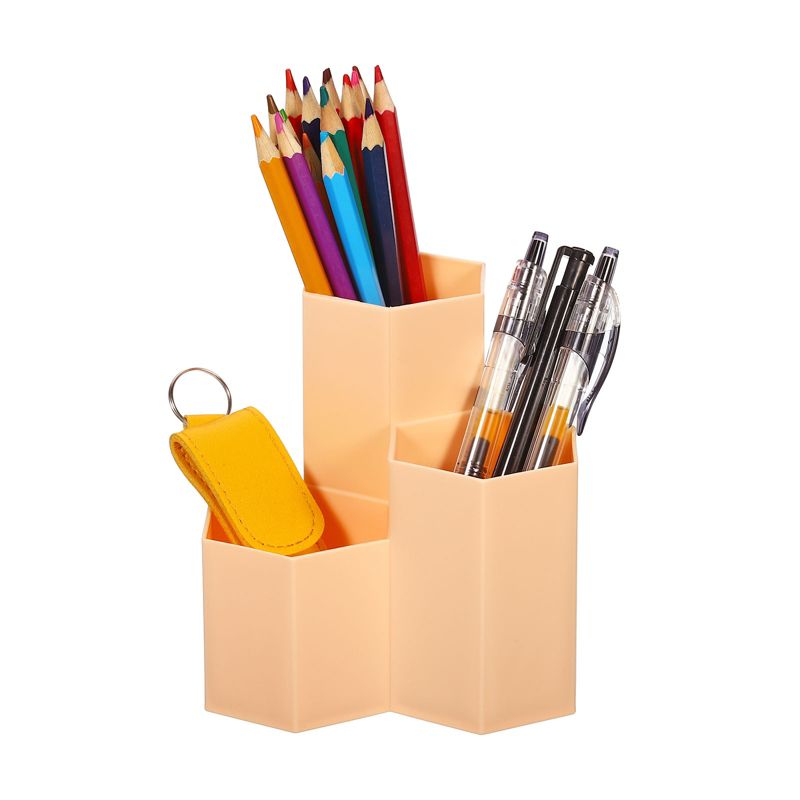 Unique Bargains Pencil Holder Plastic 3 Slots Hexagon Desk Organizer Pen Cup for Office Desktop Home, 4 of 6
