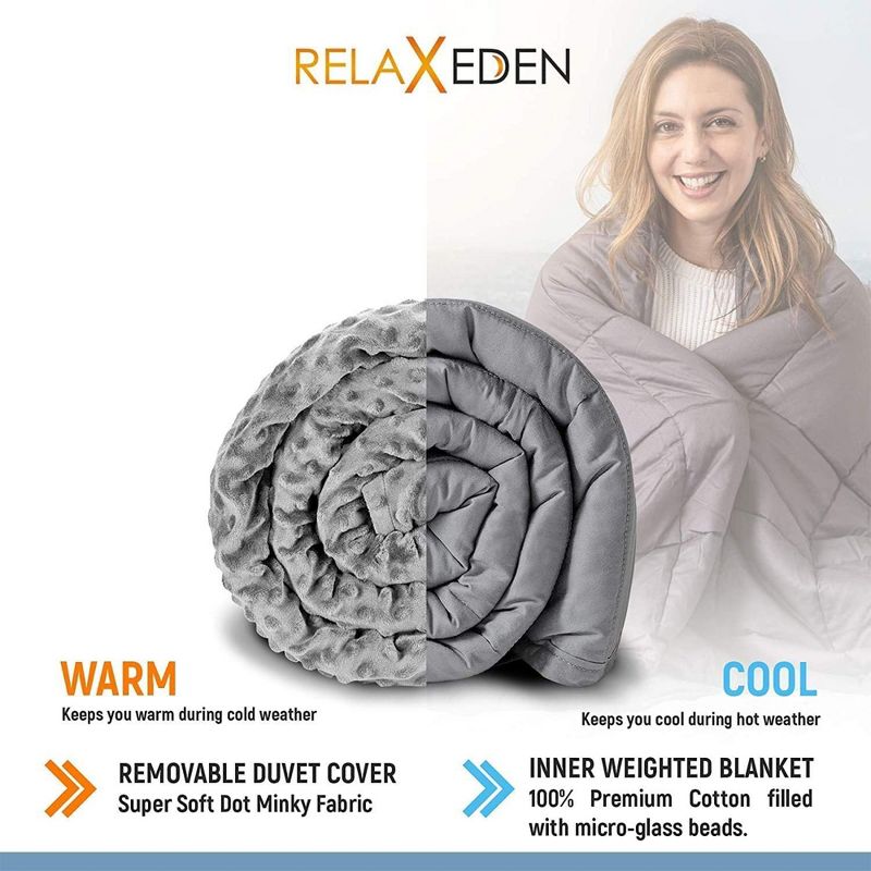 RELAX EDEN Adult Breathable Cotton Weighted Blanket with Grey Duvet Cover, 60 by 80 Inch, 20 Pounds, Made with Polyester and Glass Beads, Grey, 3 of 7