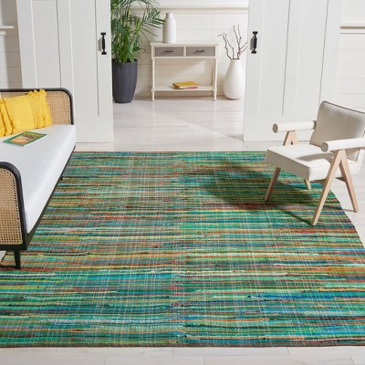 Handwoven Green Multi 6' x 9' Flat-Weave Wool-Cotton Blend Area Rug