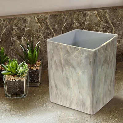 Gray Resin Marble Finish Square Bathroom Wastebasket