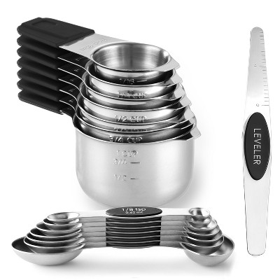 Stainless Steel Measuring Cups and Spoons Set, 16Pc Magnetic Nesting Measuring Cup and Spoon with Easy to Read Markings, Heavy duty, Dishwasher Safe