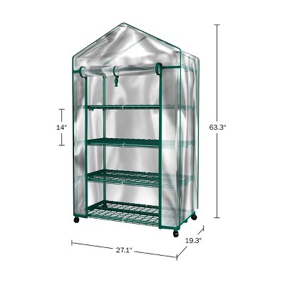 Portable 4-Tier Greenhouse with Clear PVC Cover and Wheels