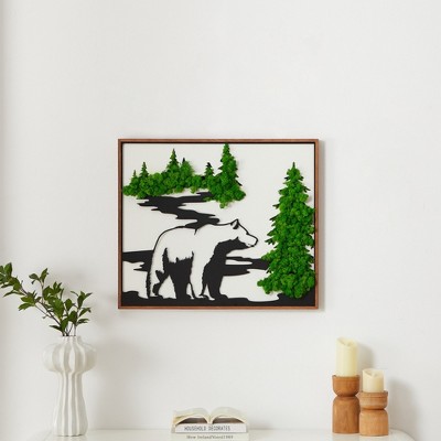 ChicFurnit Wall Art Bear Moss Metal Decor Forest Nature Scene for Home Living Room and Office, Green, 28"*24"*1.58"