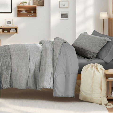 Becky Cameron 8PC Dorm Bedding Bundle, Patterned Comforter Set, Solid Sheet Set, Pillows, Laundry Bag - Becky Cameron, Forget Me Not Navy, Twin Extra Long