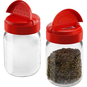 Tribello Glass Spice Shaker Jar For Salt And Pepper Seasoning Shaker, With Dual Flap Lid Perforated And Pouring Top - 6 Oz - Set of 2- Red - 1 of 4