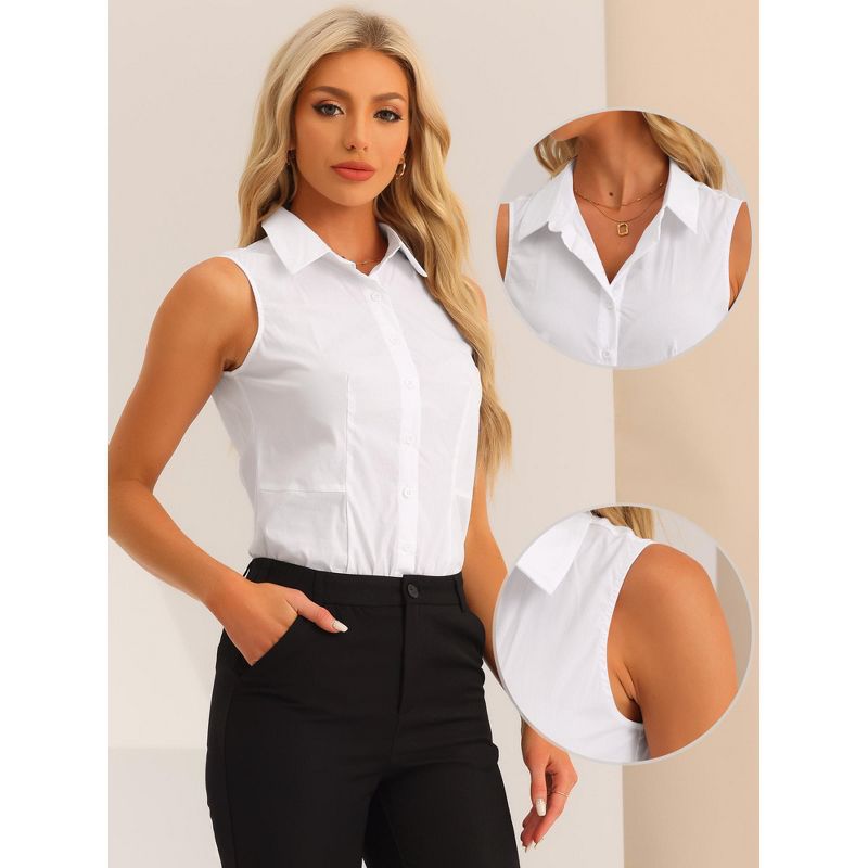 Allegra K Women's Sleeveless Collared Business Work Bodysuit Tops Button Down Leotard Shirt, 2 of 6