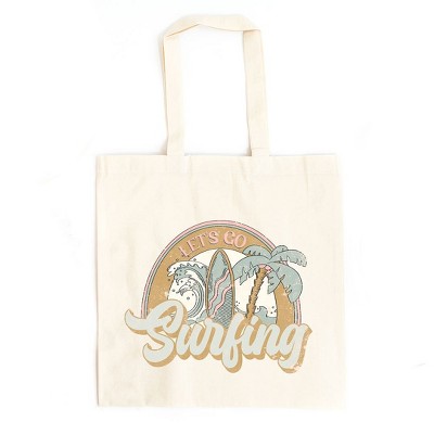 City Creek Prints Let's Go Surfing Canvas Tote Bag - 15x16 - Natural