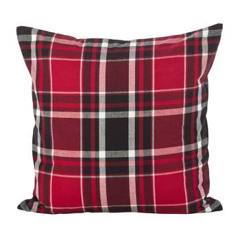 Saro Lifestyle Plaid Pillow - Down Filled, 20" Square, Red