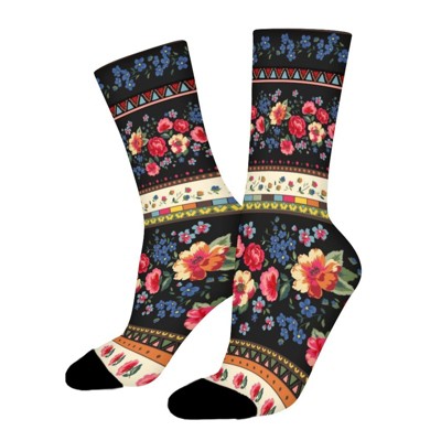 Flower Floral Bohemia Women Printed Crew Socks Funny Funky Socks Soft Polyester Novelty Gifts for Artists Men