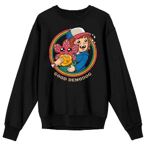 Stranger Things Good Demodog Dustin and D'Artagnan Cartoon Adult Black Sweatshirt - 1 of 3