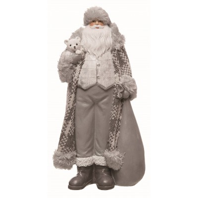 Transpac Resin Gray Christmas Plaid Coat Santa