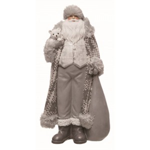 Transpac Resin Gray Christmas Plaid Coat Santa - 1 of 2