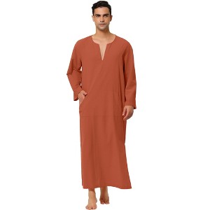 Lars Amadeus Men's Cotton V-Neck Side Split Long Night Gown with Pocket - 1 of 4