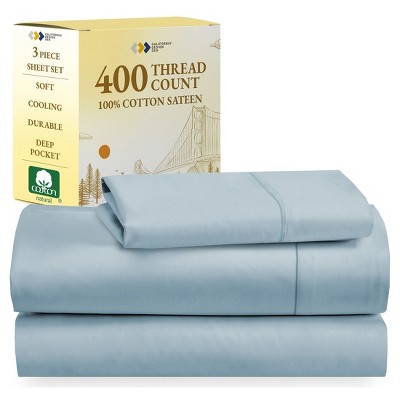 Cotton Sheets Set - Softest 400 Thread Count Bed Sheets, 100% Cotton Sateen, Cooling, Deep Pocket by California Design Den