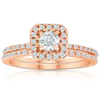 Pompeii3 5/8 Ct TDW Diamond Cushion Halo Engagement Wedding Ring Set Rose Gold