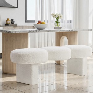 Bekrvio 56" Upholstered Entryway Bench, Modern Minimalist Boucle Fabric Seat with 3 Round Cushions, Long End of Bed Bench for Bedroom, Hallway - 1 of 4