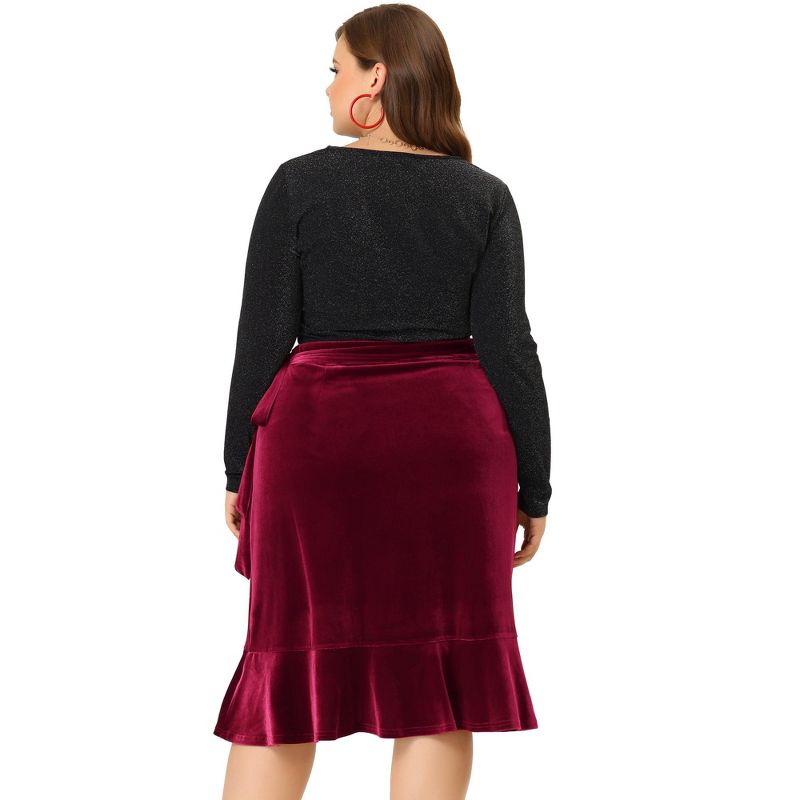Agnes Orinda Women's Plus Size Skirt Ruffled Hem Velvet Wrap Skirts, 4 of 6