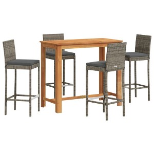 vidaXL Patio Bar Set Outdoor Garden Furniture Solid Wood Acacia and Poly Rattan - Gray 4 Piece - 1 of 4
