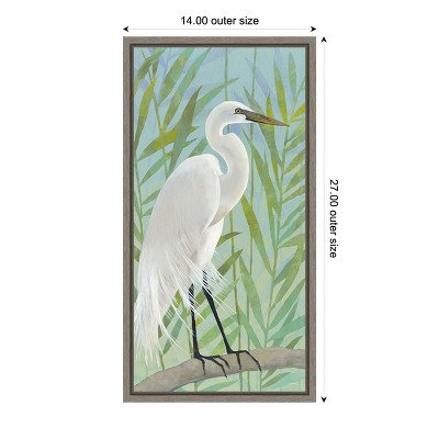 White Egret and Green Plants Canvas Wall Art Print