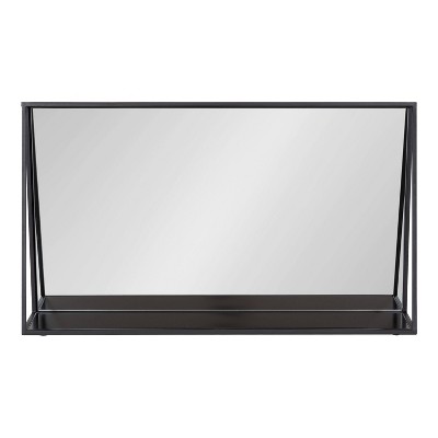 Lintz 32" Black Iron Rectangular Vanity Mirror with Shelf