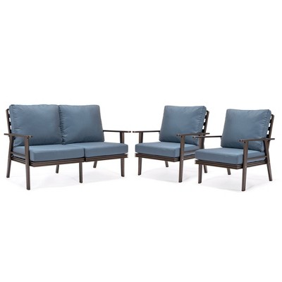 Leisuremod Walbrooke Modern 3 Piece Patio Set with Brown Aluminum Frame