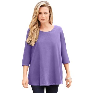 Roaman's Women's Plus Size Three Quarter Sleeve Swing Ultimate Tee - 1 of 4